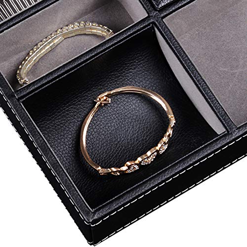 Bandeja de Valet Cuero, Bandeja Organizador Escritorio de Cuero Sintético para Hombres 5 Compartimentos para Llaves, Teléfono, Billetera, Moneda, Joyería y Mesa de Noche Negro, 25x18cm