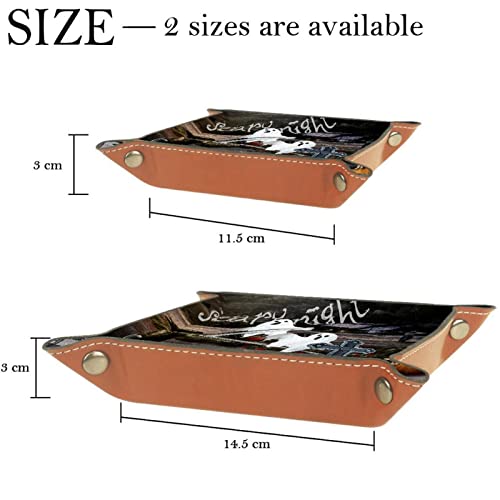 Bandeja de Valet, Cuero de Cuero de la PU, Organizador de bandejas, Caja de Almacenamiento para Relojes Joyas Monedas Key Billetera Halloween Jack-O-Lantern Pumpkin Boo Night
