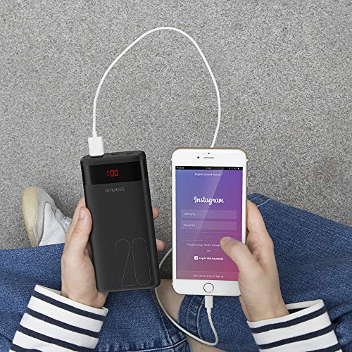 Banque d'alimentation PD de Type C, chargeur Portable à Charge Rapide, batterie Externe ROMOSS 20000mAh Avec 3 Ports d'entrée/2 sorties compatibles Avec iPhone iPad, Galaxy Google Pixel et Plus, Noir