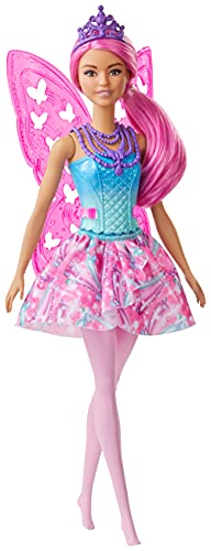 Barbie Dreamtopia Muñeca Hada, con pelo rosa, alas y corona (Mattel GJJ99) , color/modelo surtido
