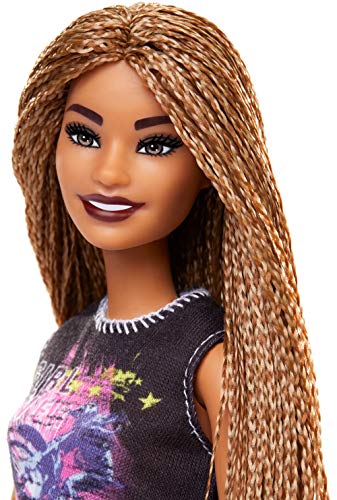 Barbie Fashionista Muñeca morena con cabello trenzado y falda roja (Mattel FXL56)