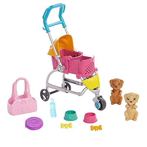 Barbie y su Carrito para Mascotas, Muñeca Rubia con accesorios y perritos (Mattel GHV92)