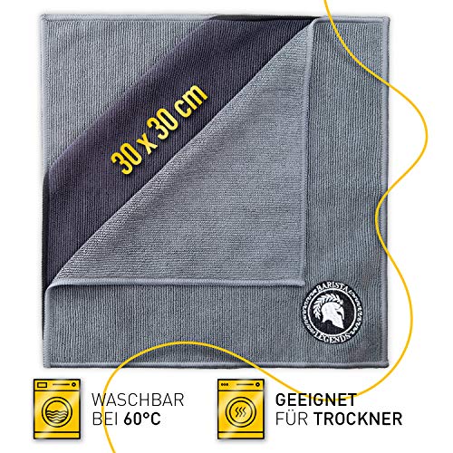 Barista Legends® Juego de 4 paños Barista de 30 x 30 cm para limpiar tu equipo de café - Trapos Barista extremadamente absorbentes para vaporeta y máquina portafiltro.