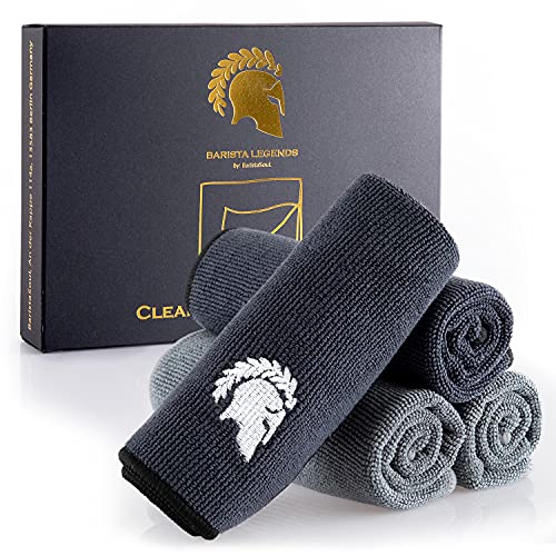 Barista Legends® Juego de 4 paños Barista de 30 x 30 cm para limpiar tu equipo de café - Trapos Barista extremadamente absorbentes para vaporeta y máquina portafiltro.
