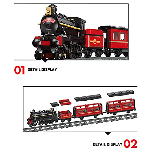 Barm Technics City Train Set, 789 + Pcs Retro Red Steam Train Rail Paser Train Juego de Bloques de construcción con vías de Tren, Ladrillos - Compatible con Lego 60197