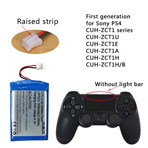 Batería DC 3.7V 1500mah for Sony PS4 reemplazo de la batería del Controlador (CUH-ZCT1U, CUH-ZCT1E, CUH-ZCT1A, CUH-ZCT1H, 2015 y Modelos anteriores), lip1522, Gen 1, versión Antigua, Enchufe Grande