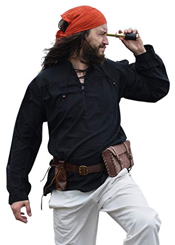Battle-Merchant - Camisa Medieval para Hombre - Ideal para Larp Vikingo - Negro - S