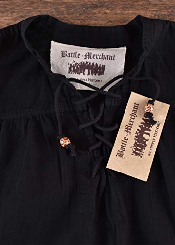 Battle-Merchant - Camisa Medieval para Hombre - Ideal para Larp Vikingo - Negro - S