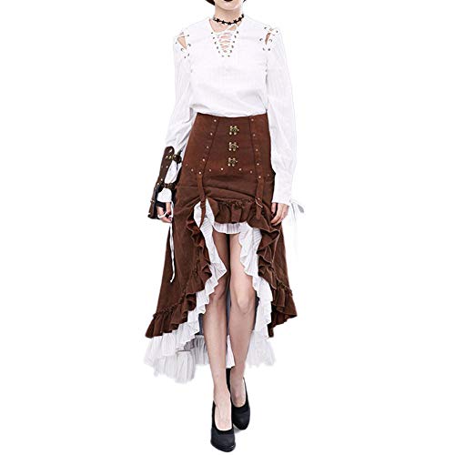 BENME Gear Duke Falda Larga con Volantes victorianos de la Moda Steampunk de la Novedad de Las Mujeres Falda de Cintura Alta Vintage para Mujer,Skirt-L
