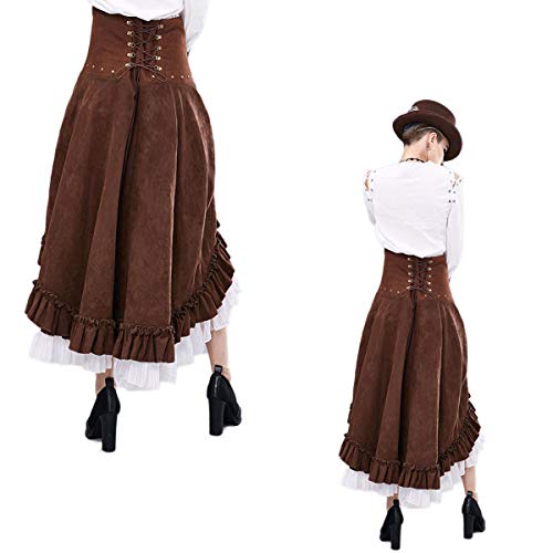 BENME Gear Duke Falda Larga con Volantes victorianos de la Moda Steampunk de la Novedad de Las Mujeres Falda de Cintura Alta Vintage para Mujer,Skirt-L