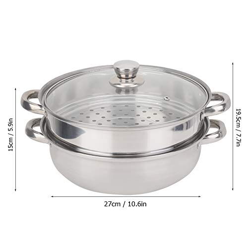 Bigking Vaporera, 27 cm / 11 Pulgadas, Utensilios de Cocina de Acero Inoxidable, Vaporera de 2 Capas, Vaporera de Doble Capa, Bandeja para Pan al Vapor
