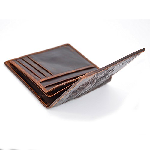Billetera marrón para hombre con tarjetero con diseño de dragón vertical