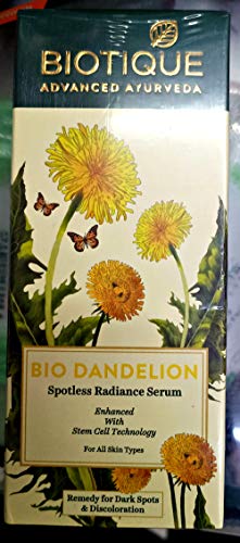 BIOTIQUE ADVANCED AYURVEDA BIO DANDELION SPOTLESS RADIANCE SERUM ENHANCED WITH STEAM CELL TECHNOLOGY 30 ML