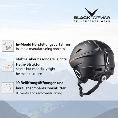 BLACK CREVICE Casco de esquí Kitzbühel I Casco de esquí de diseño Deportivo para Hombre y Mujer I Casco de esquí de policarbonato Transpirable I Talla Ajustable (XL, Negro Carbono)