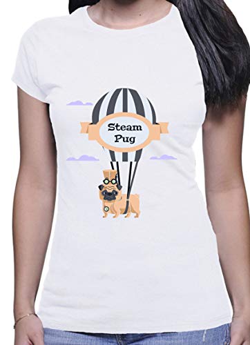 BlackMeow Steam Pug Dog Balón de diseño para Mujer, Color Blanco Blanco XL