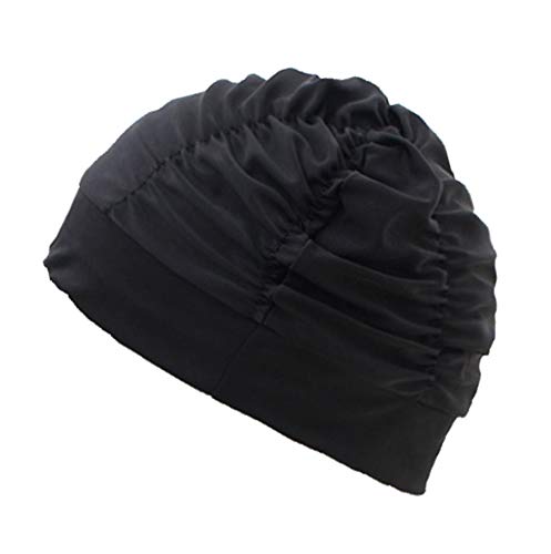 BLANCHO BEDDING Paquete de 2 Gorras de baño Plisadas de Color sólido para Gorro de baño de Tela de Tela de Pelo Largo, Negro