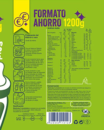 Blemil Plus 3 Crecimiento 0% Azúcares Añadidos - Preparado Lácteo en polvo, Desde los 12 Meses, 1200g