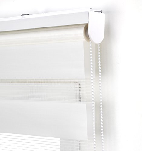 Blindecor LIRA - Estor enrollable de doble capa Noche y Día, Blanco Roto, 140 x 180 cm