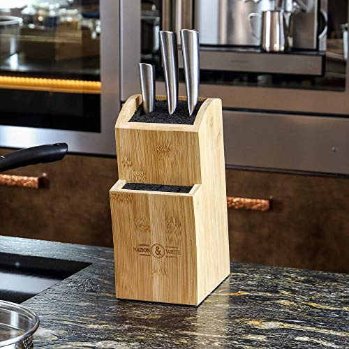 Bloque de cuchillos | Cuchillos de cocina ranurados de bambú | adecuado para todos los cuchillos | Organizador cuchillo de acero | M & W