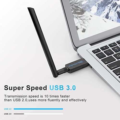 Blueshadow Antena de Adaptador USB WiFi 1200Mbps - Dongle de Tarjeta de Red inalámbrica Wi-Fi AC de Banda Dual 2.4G / 5G con Antena de Alta Ganancia para PC de sobremesa Compatible con Windows XP