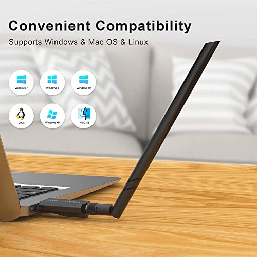 Blueshadow Antena de Adaptador USB WiFi 1200Mbps - Dongle de Tarjeta de Red inalámbrica Wi-Fi AC de Banda Dual 2.4G / 5G con Antena de Alta Ganancia para PC de sobremesa Compatible con Windows XP