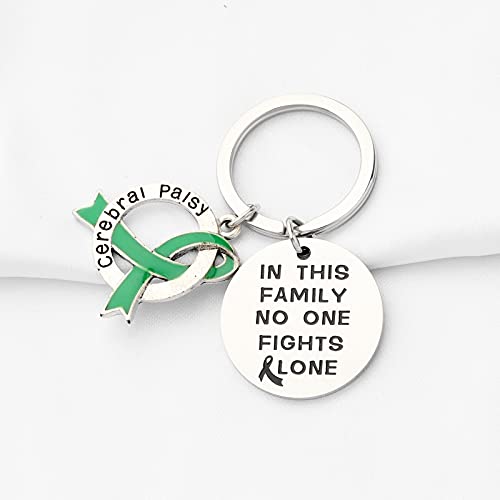 BNQL Regalos de conciencia de parálisis cerebral cinta de regalo de parálisis cerebral llavero regalos de parálisis cerebral en esta familia que nadie lucha solo, Large, Acero inoxidable,