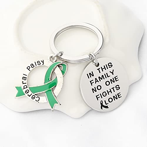 BNQL Regalos de conciencia de parálisis cerebral cinta de regalo de parálisis cerebral llavero regalos de parálisis cerebral en esta familia que nadie lucha solo, Large, Acero inoxidable,