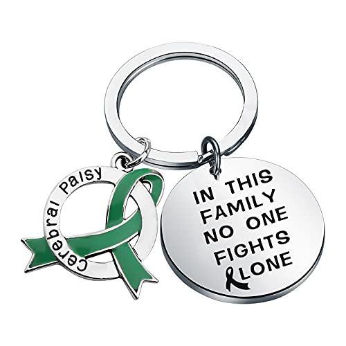 BNQL Regalos de conciencia de parálisis cerebral cinta de regalo de parálisis cerebral llavero regalos de parálisis cerebral en esta familia que nadie lucha solo, Large, Acero inoxidable,