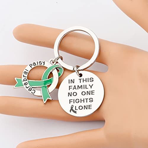 BNQL Regalos de conciencia de parálisis cerebral cinta de regalo de parálisis cerebral llavero regalos de parálisis cerebral en esta familia que nadie lucha solo, Large, Acero inoxidable,