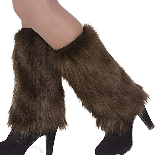 Bodhi2000 1 par de invierno de moda larga pierna calentadores peludos color sólido piel sintética suave botas cubiertas para las mujeres caqui 20 cm