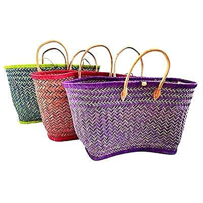 Bolso de Playa, Bolso de Compras de Vacaciones para Mujer, Bolso de Verano Fibra natural,Bolso Chic Bohemia para Mujer Bolsos de Mano de Verano Playa con Asas de cuero (azul)