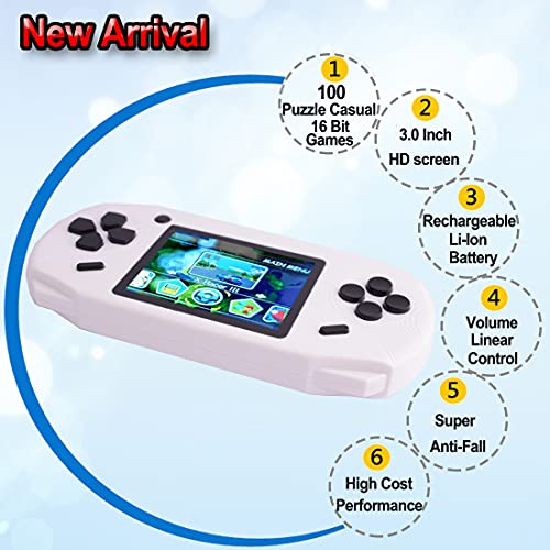 Bornkid Consola de Juegos de Mano de 16 bits para Niños y Adultos con 100 Juegos de Video Rompecabezas de Alta Definición Incorporados 3.0 '' Seniors de Pantalla Grandes Juegos de Mano Electrónicos