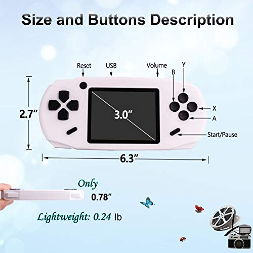 Bornkid Consola de Juegos de Mano de 16 bits para Niños y Adultos con 100 Juegos de Video Rompecabezas de Alta Definición Incorporados 3.0 '' Seniors de Pantalla Grandes Juegos de Mano Electrónicos