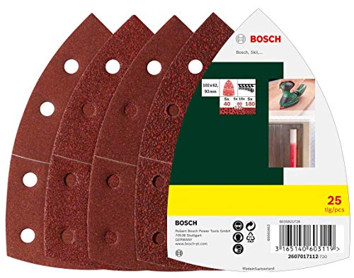 Bosch Set de 25 hojas de lija para varios materiales (grano 40/80/120/180, 11 agujeros, accesorios para multilijadora)