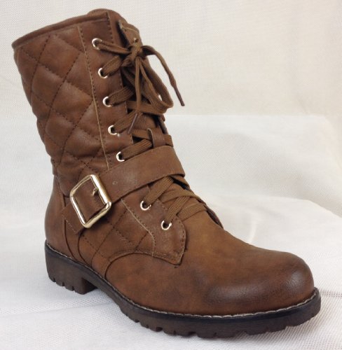 Botas de mujer mivall, acolchado, con cordones en la parte delantera, y acabados hebilla, cremallera interior, con forro interior y piel sintética, con suela de perfil, de moda, de color marrón, talla 36 41 -, tacón de 3,0 cm, altura 19,5 cm, ancho de 30 
