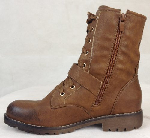 Botas de mujer mivall, acolchado, con cordones en la parte delantera, y acabados hebilla, cremallera interior, con forro interior y piel sintética, con suela de perfil, de moda, de color marrón, talla 36 41 -, tacón de 3,0 cm, altura 19,5 cm, ancho de 30 