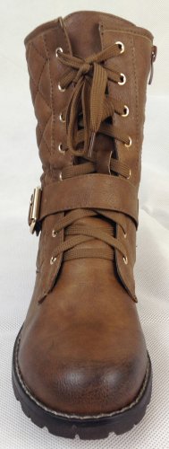 Botas de mujer mivall, acolchado, con cordones en la parte delantera, y acabados hebilla, cremallera interior, con forro interior y piel sintética, con suela de perfil, de moda, de color marrón, talla 36 41 -, tacón de 3,0 cm, altura 19,5 cm, ancho de 30 