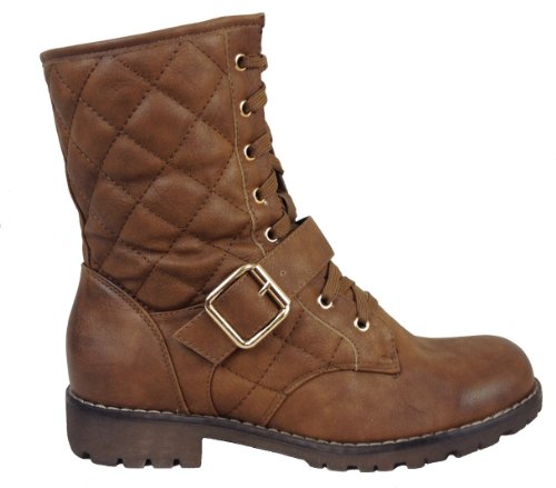 Botas de mujer mivall, acolchado, con cordones en la parte delantera, y acabados hebilla, cremallera interior, con forro interior y piel sintética, con suela de perfil, de moda, de color marrón, talla 36 41 -, tacón de 3,0 cm, altura 19,5 cm, ancho de 30 