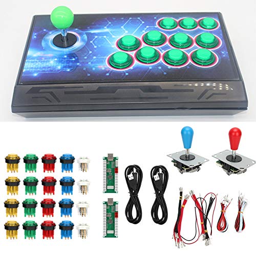 Botones de arcade, piezas del kit de bricolaje de juegos de arcade, 2 manijas de joystick + 20 botones de arcade LED, para juegos de PC Arcade Stick Mame(#1)