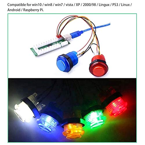 Botones de arcade, piezas del kit de bricolaje de juegos de arcade, 2 manijas de joystick + 20 botones de arcade LED, para juegos de PC Arcade Stick Mame(#1)