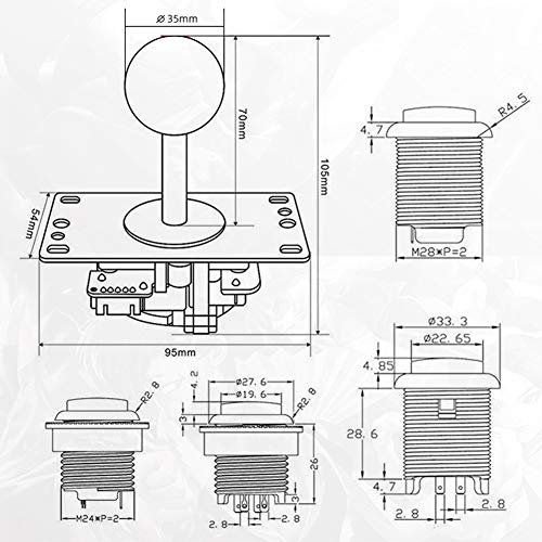 Botones de arcade, piezas del kit de bricolaje de juegos de arcade, 2 manijas de joystick + 20 botones de arcade LED, para juegos de PC Arcade Stick Mame(#1)