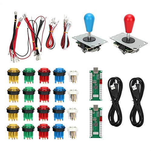 Botones de arcade, piezas del kit de bricolaje de juegos de arcade, 2 manijas de joystick + 20 botones de arcade LED, para juegos de PC Arcade Stick Mame(#1)
