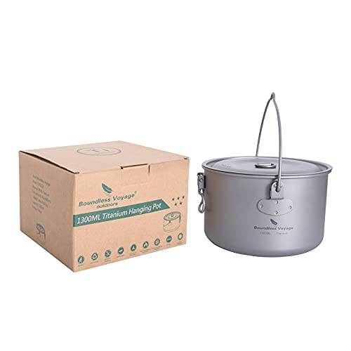 Boundless Voyage Pote de Titanio al Aire Libre de 1300ml con Tapa Tapa de asa Plegable Acampar Senderismo Picnic Ultraligero Botella de Agua portátil Taza Spork (1300ml)