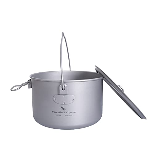 Boundless Voyage Pote de Titanio al Aire Libre de 1300ml con Tapa Tapa de asa Plegable Acampar Senderismo Picnic Ultraligero Botella de Agua portátil Taza Spork (1300ml)