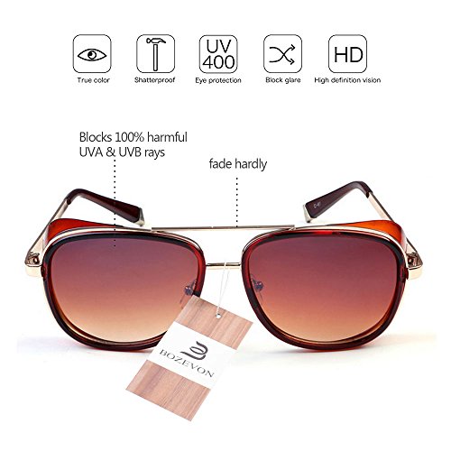 BOZEVON Gafas de sol Reflejadas de Steampunk de las Gafas del Vintage Unisex para las Mujeres y los Hombres Marrón-Marrón