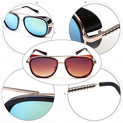 BOZEVON Gafas de sol Reflejadas de Steampunk de las Gafas del Vintage Unisex para las Mujeres y los Hombres Marrón-Marrón