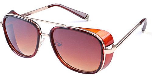 BOZEVON Gafas de sol Reflejadas de Steampunk de las Gafas del Vintage Unisex para las Mujeres y los Hombres Marrón-Marrón