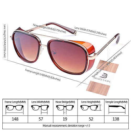 BOZEVON Gafas de sol Reflejadas de Steampunk de las Gafas del Vintage Unisex para las Mujeres y los Hombres Marrón-Marrón
