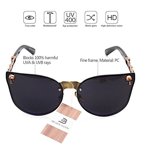 BOZEVON UV400 Mujer Hombre Moda Oversized Rimless Cráneo Gafas de Sol Marrón-Gris C5