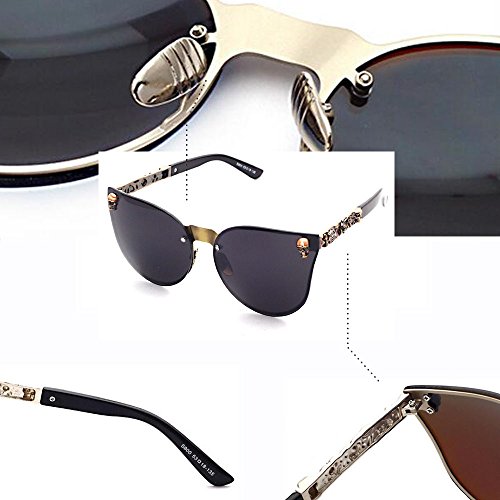 BOZEVON UV400 Mujer Hombre Moda Oversized Rimless Cráneo Gafas de Sol Marrón-Gris C5